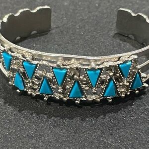 Silver and Blue Geometric Cuff Bracelet